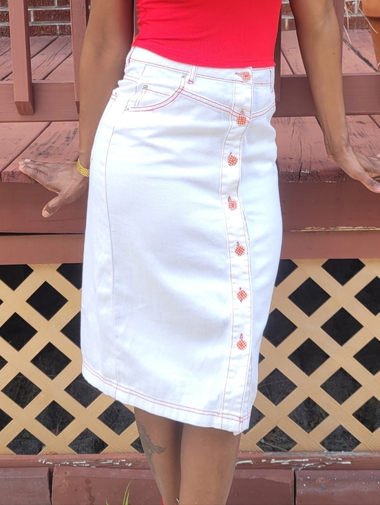 Urban Outfitters Dresses & Skirts - Urban Outfitters White Midi Denim Skirt with Orange Stitching